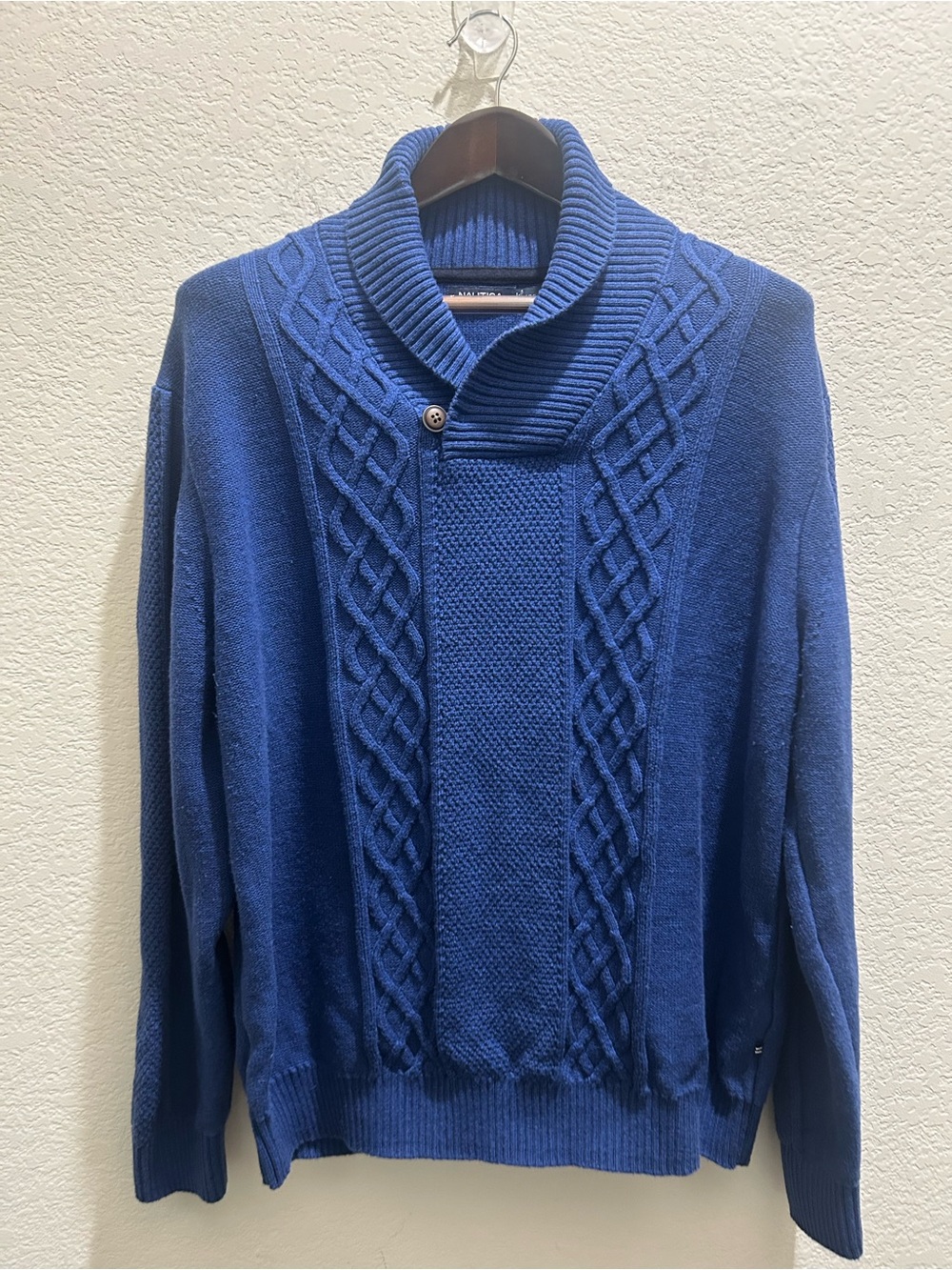 Nautica Men's XXL Navy Blue 100% Cotton Cable Knit Shawl Collar Sweater